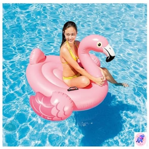 Image of Ride-On Air Inflatable Swimming Pool Float| Adorable Children Safety Rider Tube Ring for Water Fun |Floater Raft Lounger Mattress for Kids & Adults with Handles (Age 3+) (Pink Flemingo)