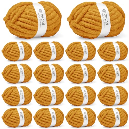 Image of Inhand Mustard YellowChunky Chenille Yarn for Hand Knitting,Thick Bulky Fall Decor Blanket Yarn for Crocheting,Soft Fluffy Yarn for Autumn Crochet Gifts for Women /Beginners,18 Pack(29.5Yds /8.4oz Each)