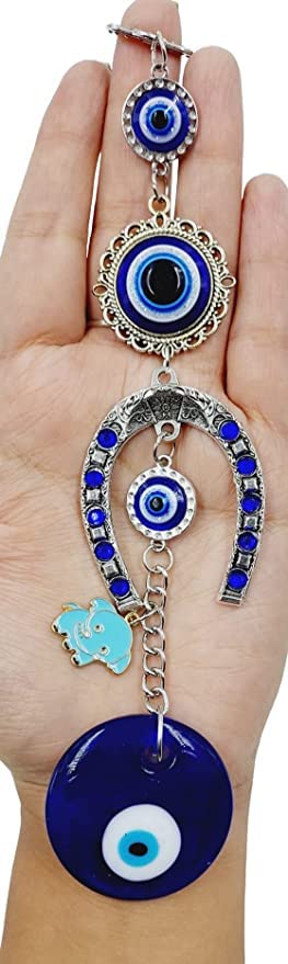 Mythology Centre Evil Eye Hanging for Home Entrance Door Decoration, Horseshoe Nazar Battu for Home Protection, Good Luck Charm and Prosperity at Office and Home