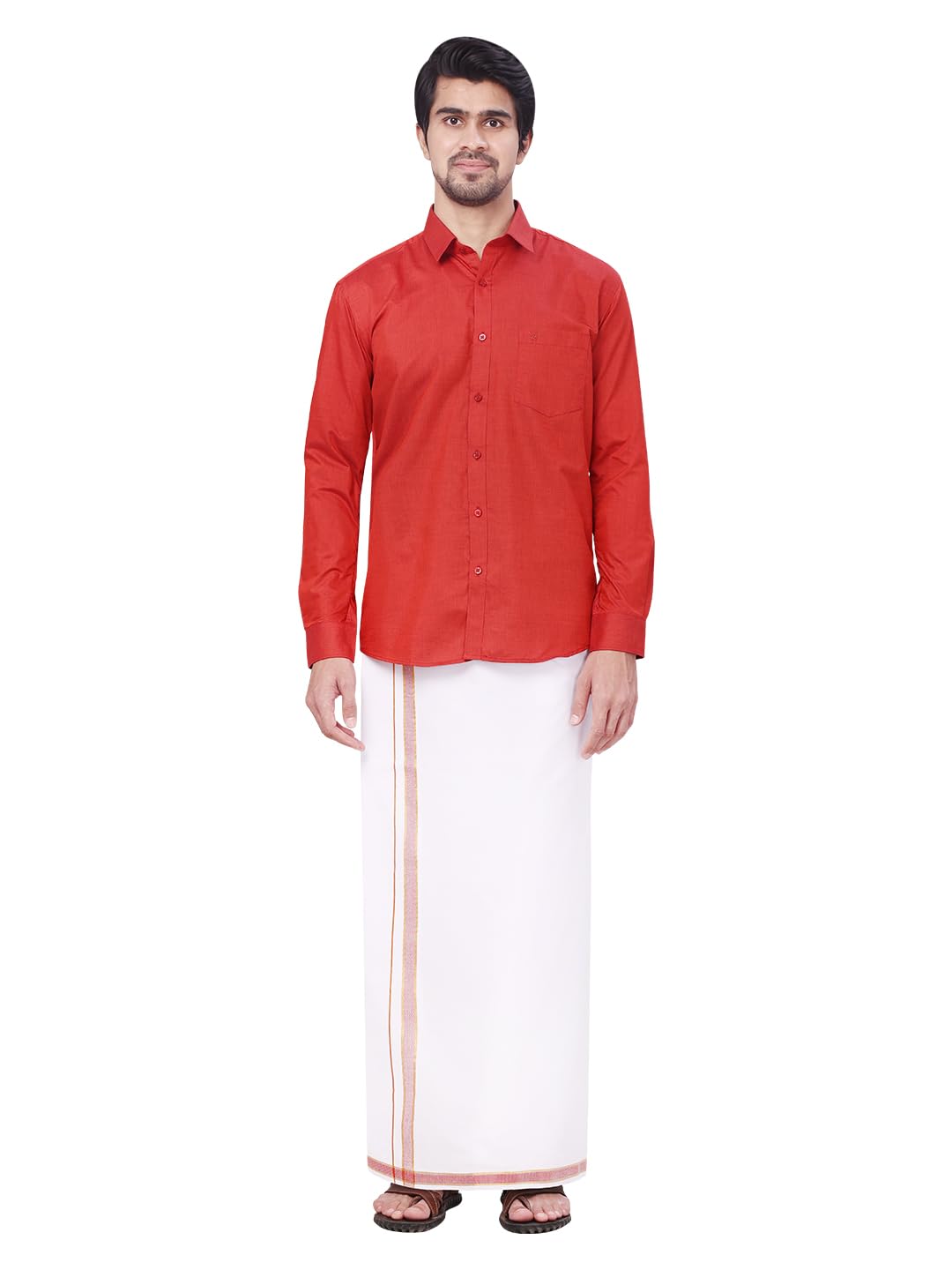 minister white Men's Full sleeve Shirt with Matching Border Dhoti Combo Pinto-picture-32