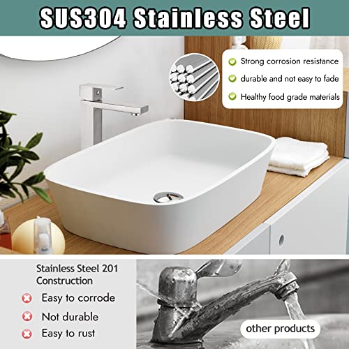 Heyalan Brushed Nickel Bathroom Sink Faucet Single Handle Restroom Faucet Vessel Bowl Tap Sus304 Stainless Steel Tall Body 1 Hole Lavatory Vanity Mixer Bar Tap With Pop Up Drain Tall Spout Deck Mount #TOP3