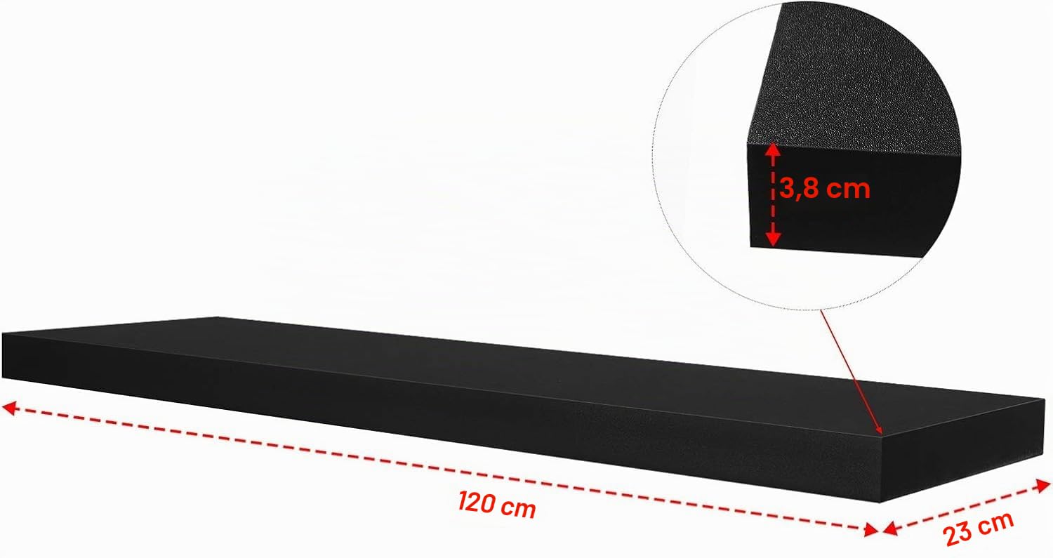 eSituro Étagère Murale, Étagère Flottante,Noir,120x22.9x3.8cm, MDF 2er