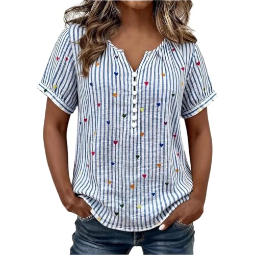 Blusa para mujer elegante a rayas de manga corta túnica holgada cómoda
