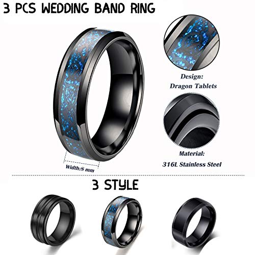 Wainis 8 Pcs Stainless Steel Black Fidget Spinner Rings For Men Women Cool Release Anxiety Rings Set Size 8 #TOP2