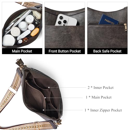 Image of Leather Crossbody Purse for Women Crossbody Bag for Daily Travel | Trendy Vegan Leather Medium Crossbody Purse with Adjustable Strap Women's Hobo Shoulder Handbags for Work