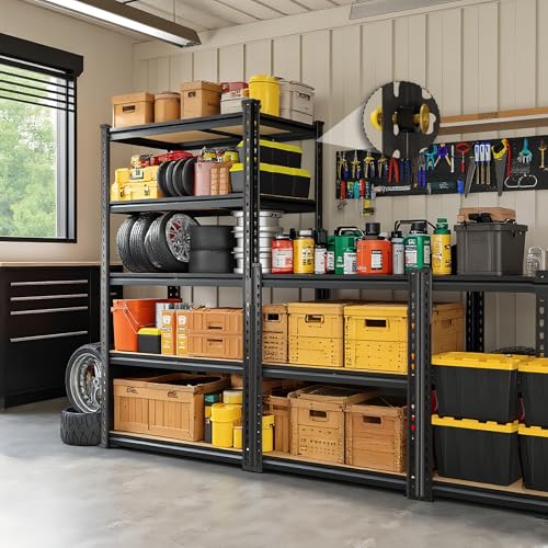 5-Tier Garage Storage Shelves, Heavy Duty Adjustable Shelving Unit, 60"H Garage Rack with 2400lbs Capacity, Metal Utility Shelves for Warehouse, Basement, Pantry, Tool Room, Home Organization - Image 3
