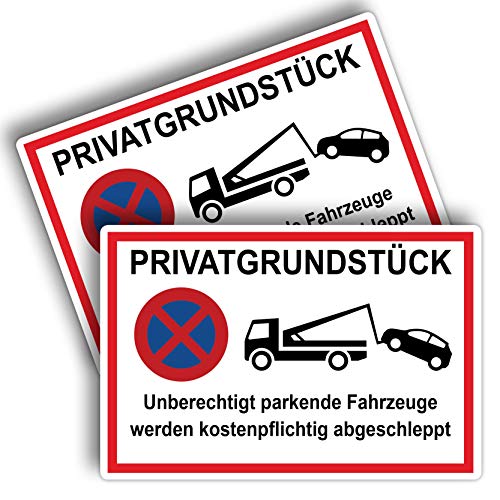 STROBO 2 Stück Privatgrundstück Fahrzeuge werden kostenpflichtig abgeschleppt Hinweisschild in Weiss | Stabile 3mm Hartschaumplatte als 30x20cm Schild mit UV-Schutz für den Außenbereich