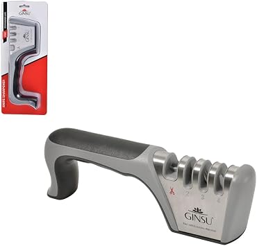 GINSU Knife Sharpener 9in, Quick & Easy Sharpening Rods, Non-Slip Handle, Heavy-Duty Stainless Steel System for Kitchen Blades