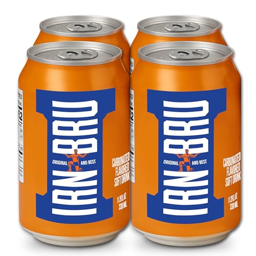 Image of IRN-BRU Original Scottish Sparkling Soda, Citrus Flavored Carbonated Drink - Sparkling Flavored Soft Drink, 32 Flavor Recipe, 11.1 fl oz Cans, Pack of 4