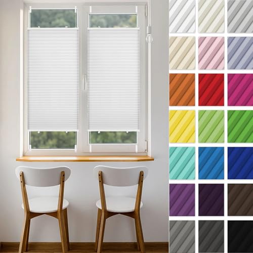 Estor Plisado 55 x 70 cm Filtrado de Luz y Protección Visual Solar UV Cortina Plisada sin Taladrar Estor con Soportes de Sujeción para Cocina Baño Oficina Dormitorio, Blanco