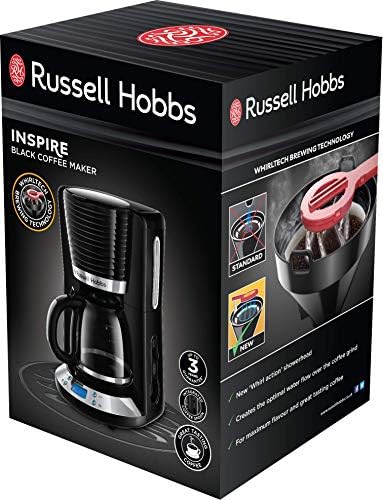 Russell Hobbs 24391 Inspire Filter Coffee Machine, 1.25 Litre Carafe (10 Large Cups), High Gloss Black with Chrome Accents, 1100 W