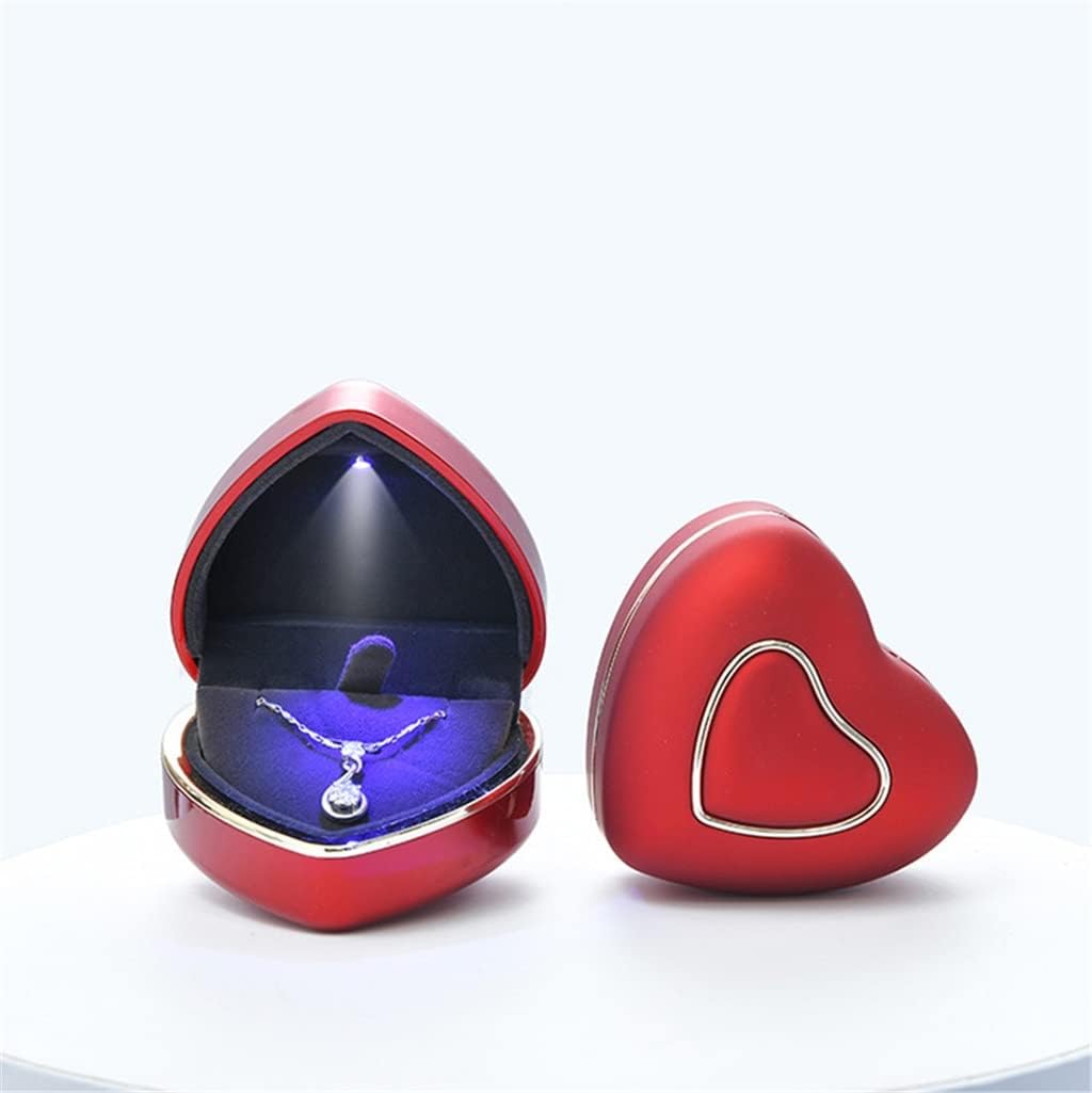 Heart Shape LED Light Necklace Pendant Bracelet Anklet Holder Box Proposal Wedding Band Storage Jewelry Box(Onecolor)