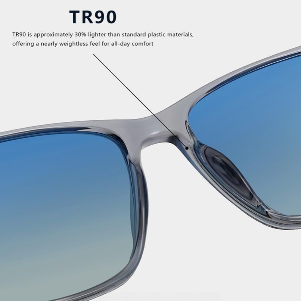 Gafas de sol polarizadas con montura TR90, protección UV400 y efecto espejo para conducción al aire libre.