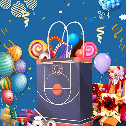 Sumapner Basketball Kraft Paper Bags Candy Bags Party Favor Bags with Handle for Birthday,Basketball Goodie Bags,Basketball Theme Party Favor Bags and Basketball Party Celebrations(24Pcak)