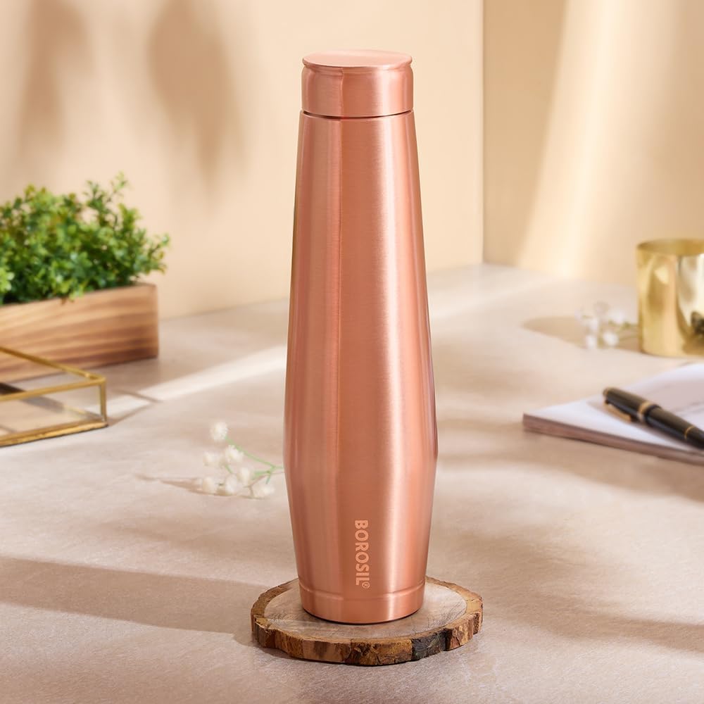 Borosil 900 ml Orra Copper Bottle, 100% Pure Copper, BPA Free & Leakproof with Anti-Oxidant Properties of Copper Bottle for Home, School & Office