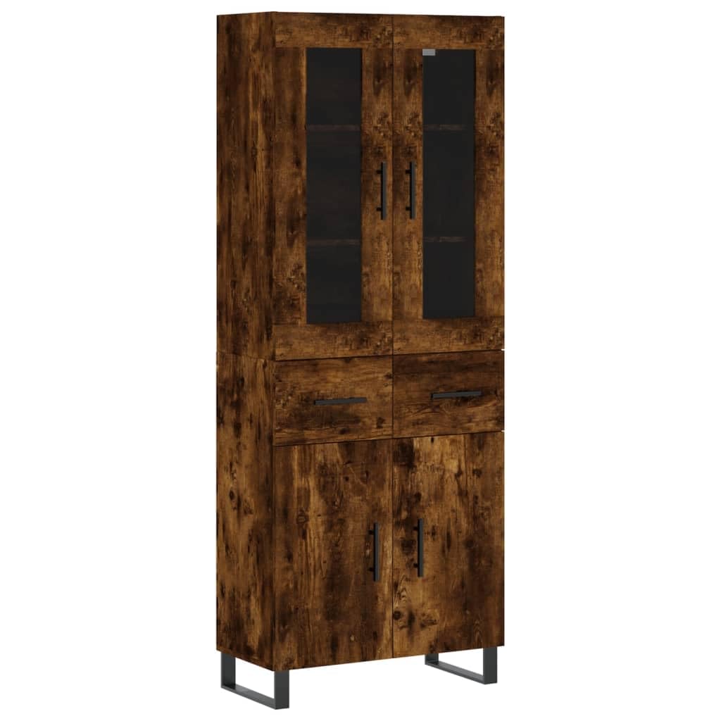 Homgoday Aparador Alto, Vitrina de Cristal, Vitrina Salón, Mueble de Salón, Aparador Comedor, Aparador Cocina, Estantería Oficina Madera contrachapada Roble Ahumado 69,5x34x180 cm