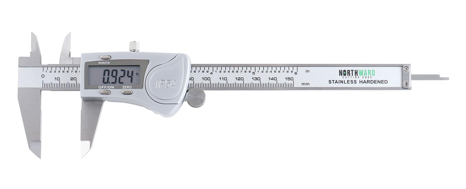 AccusizeTools 2015-0150 - Calibro digitale elettronico, 150 mm x 0,01 mm, schermo LCD extra-large, copertura in metallo, acciaio inox, resistente all'acqua IP54, 150