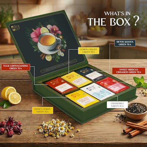 Image of Assorted Green Tea Sampler Combo Variety Gift Pack, 6 Flavours, 36 Tea Bags