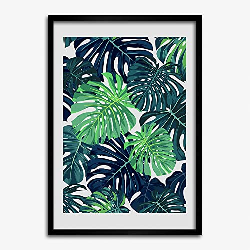 Affiche tableau moderne feuilles tropicales 50x70 avec cadre bois