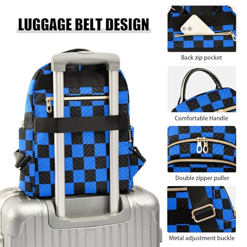 Image of ALAZA Black Dark Blue Checkered Plaid Women Backpack Purse Ladies Fashion Shoulder Bag Daypack Travel Bag 7.5L