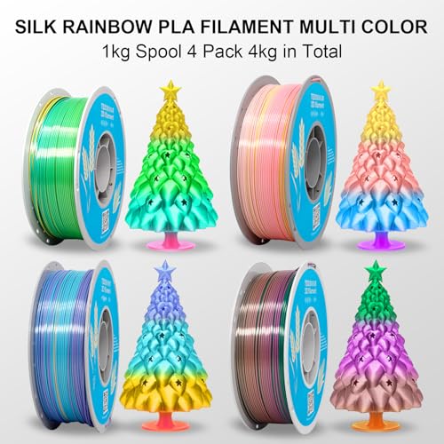 Image of Silk Rainbow PLA 3D Printer Filament, 4 Rolls,1KG Spool(2.2lbs) 1.75mm 3D Printing Multicolor Gradient Filament Bundle for Most FDM 3D Printers,4 Different Silk Rainbow Colors