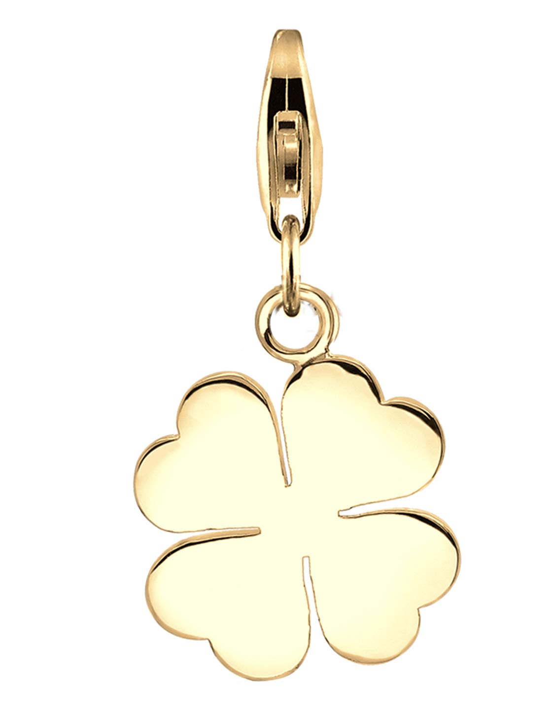 Nenalina Pendentif en forme de trèfle doré avec mousqueton pour bracelet à breloques en argent sterling 925, Argent sterling 925 plaqué or de qualité supérieure