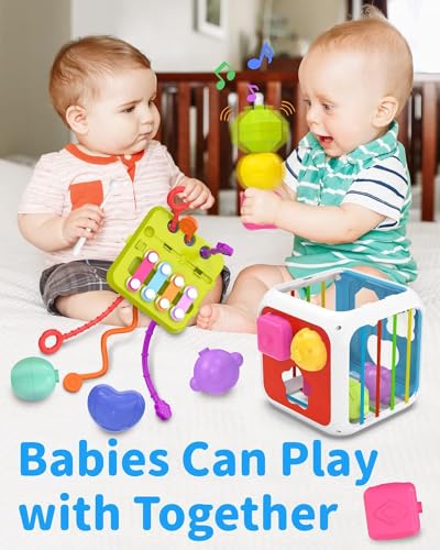 Image of Montessori 7-in-1 Developmental Learning Activity Cube for 1 Year Old Girls Boys, Baby Sorter Toy, Birthday Gifts, 6-12-18 Months