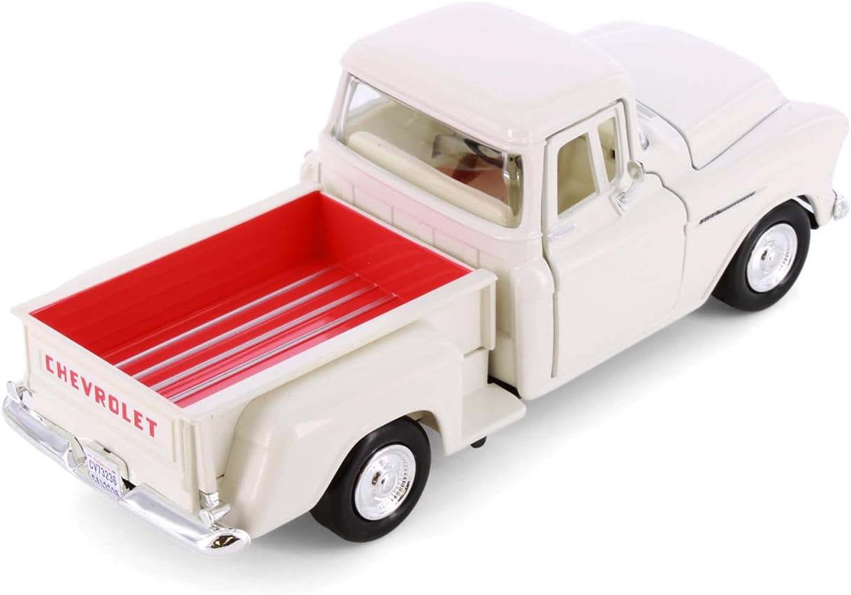 1955 Chevy 3100 Stepside Pickup Truck 77236D - 1/24 Scale Diecast Model Car (White)