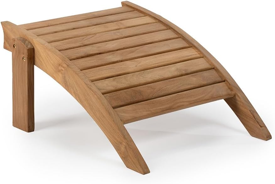 TITAN GREAT OUTDOORS Savannah Grade A Teak Adirondack Ottoman, Patio Lounge Stool for Deck, Porch, or Backyard, Indoor Outdoor Use, Weather Resistant, Gently Curved Back with Tight Slats