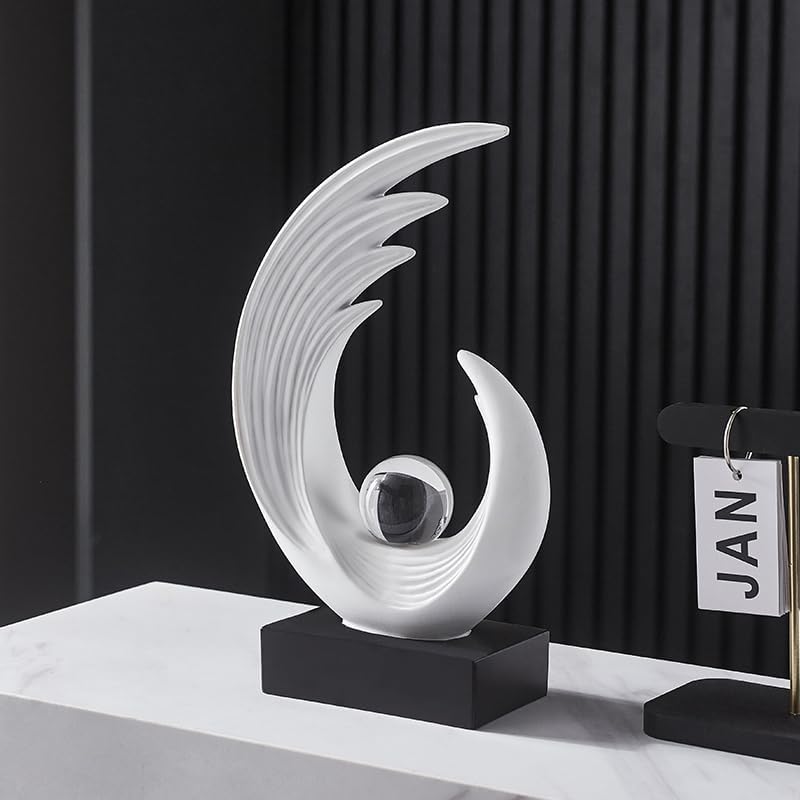 Modern Abstract Art Sculptures, Gold Entryway Table Accents, Black Shelf Decor Accents, Abstract Art Resin Sculpture for Dining Room, Office & Coffee Table – Centerpiece Fireplace Decor (White) - Image 6