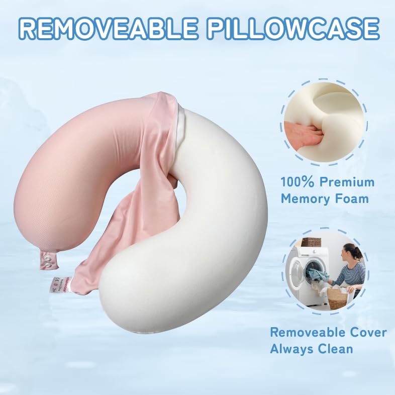 Image of Niuniu Daddy Cooling Travel Neck Pillow, Cool to Touch Memory Foam, Pink