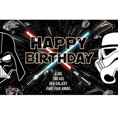 5x3ft Galaxy Wars Happy Birthday Backdrop Space Battleship Wars Birthday Backdrops for Party Birthday Party Decoration for Kids