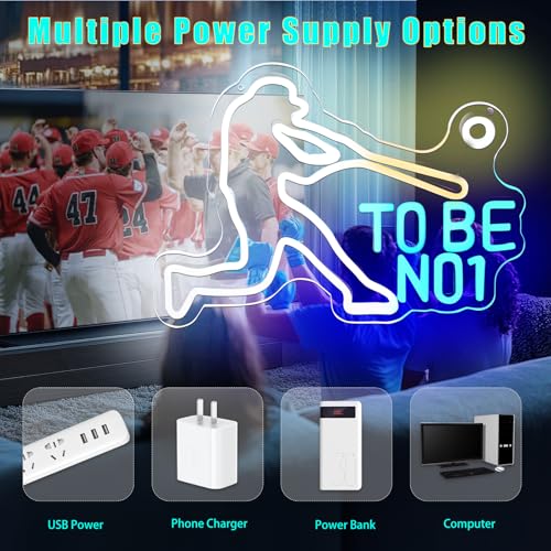 Image of KHK Baseball Neon Led Sign for Bedroom Dimmable Baseball Neon Sign Sport Neon Signs USB Powered for BOY Bedroom,Club Bar,Man Cave,Birthday Party Home College Decor Holiday Gift.