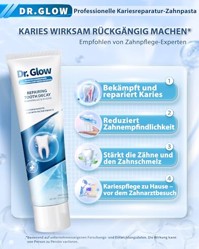 Dr. Glow Kariesreparatur Zahnpasta für Erwachsene, Remineralisierende Hydroxylapatit Zahncreme, Zahnpasta Ohne Fluorid Zahnpflege bei Karies, Zahnreinigung, Zahnfüllung & Zahnschmelzreparatur, 100g – Bild 3