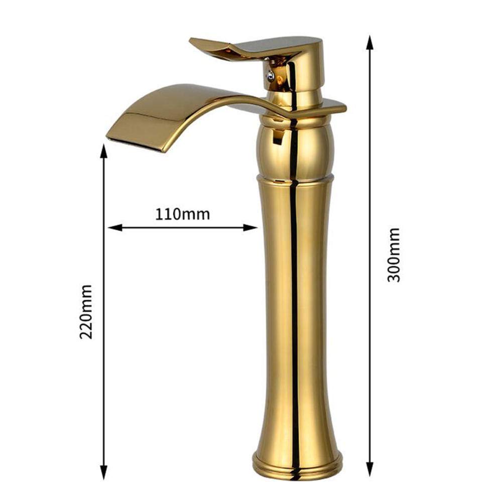 Grifo Baño Lavabo Alto Cascada Grifos de Lavabo Latón Frío y Calor Grifo de Baño En Cascada Lavabo Sobre Encimera Aumento Grifo de Lavabo-Dorado