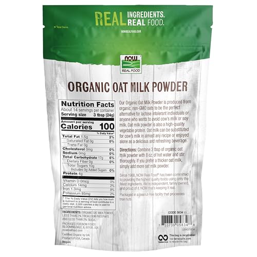 Image of NOW Foods, Organic Oat Milk Powder, Dairy and Soy Free, No Sugar Added, Vegan, NGMO, Gluten Free, 12 Ounce (Pack of 12)