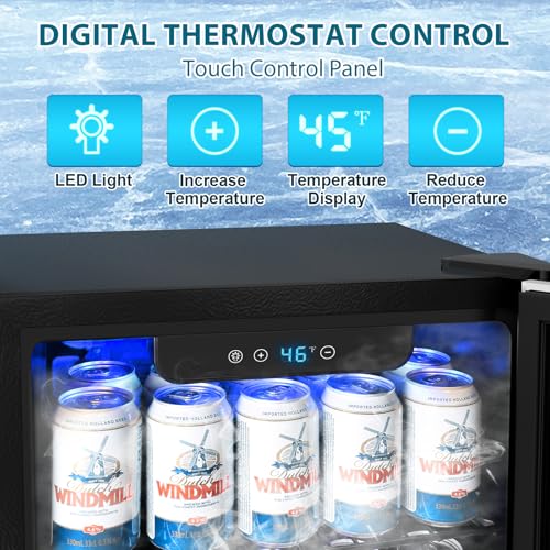 Image of Electactic 48 Can Beverage Refrigerator,12 Bottle Wine Cooler with Stainless Steel Glass Door, Digital Temperature Display, Countertop Mini Fridge for Soda, Wine or Beer, Silver