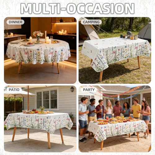 Summer Vinyl Tablecloth with Flannel Backing for Rectangle Tables Outdoor, 52*70 Inch PEVA Heavy Duty Waterproof Plastic Oilcloth,Wipeable Reusable Table Cover for Camping,Patio,Picnic,Kitchen,Floral by NESAYVER - Used condition - Image 9