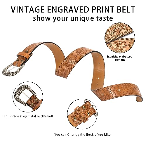 Adjustable Vintage Western-Belts for Women Men Engraved Buckle-Belts Cowboy-Cowgirl-Belt (Waist for 29"-39")2
