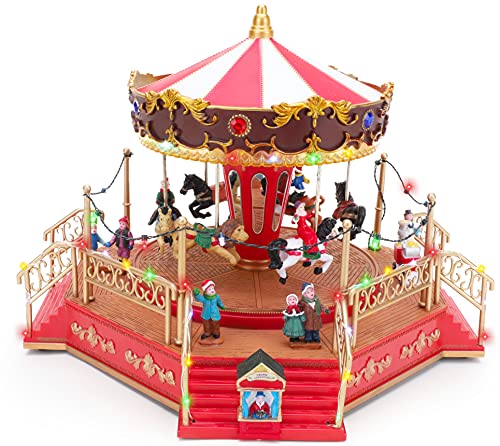 Christmas Concepts® 40cm Animated Christmas Carousel with Multi Coloured Chasing LED Lights and Music – Mains Operated – Christmas Village