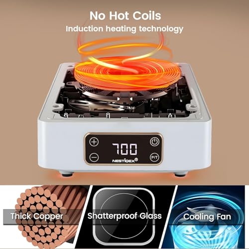 Image of Mini Induction Cooktop 700W, 120V Portable Single Induction Burner - Compact Electric Hot Plate for Small Kitchens, Travel, RV, Camping - Quick Heat for Coffee, Tea, Flameless, Easy-Clean