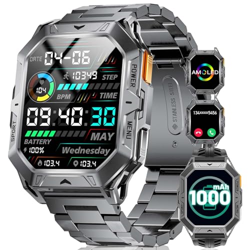 HIRREO TX1 Military Smart Watch for Men, 1000mAh 80 Days