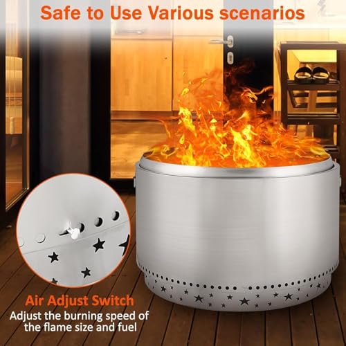 GarveeHome 32" Smokeless Fire Pit with Handle, Portable Fire Pit for Camping with Removable Ash Pan, Outdoor Bonfire Pit for Camping, Garden,Ideal for 10-15 People