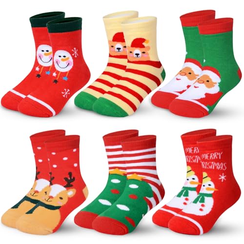 SIMSPEAR Weihnachtssocken für Kinder, 6 Paar Unisex Baby Socken...