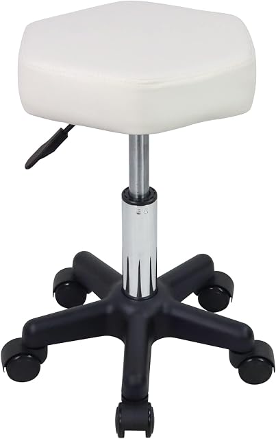 FURWOO Hexagon Rolling Stool Height Adjustable Stool with Wheels for Spa Salon Massage White