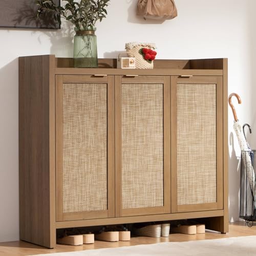 SICOTAS Shoe Storage Cabinet, 30 Pairs Rattan Shoe Cabinet Storag...