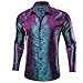 Barry.Wang Men Dress Shirts Long Sleeve Button Down Silk Paisley Floral Party Shirt Jacquard Business Formal Purple and Teal