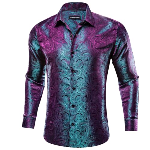 Barry.Wang Men Dress Shirts Paisley 70s Disco Shirt Button Down Silk Long Sleeve Tops for Wedding/Prom/Party/Nightclub4