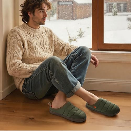 LongBay Mens Slip on Slippers Two-Tone Indoor Outdoor House Shoes Memory Foam Camping Garden Down Clogs2
