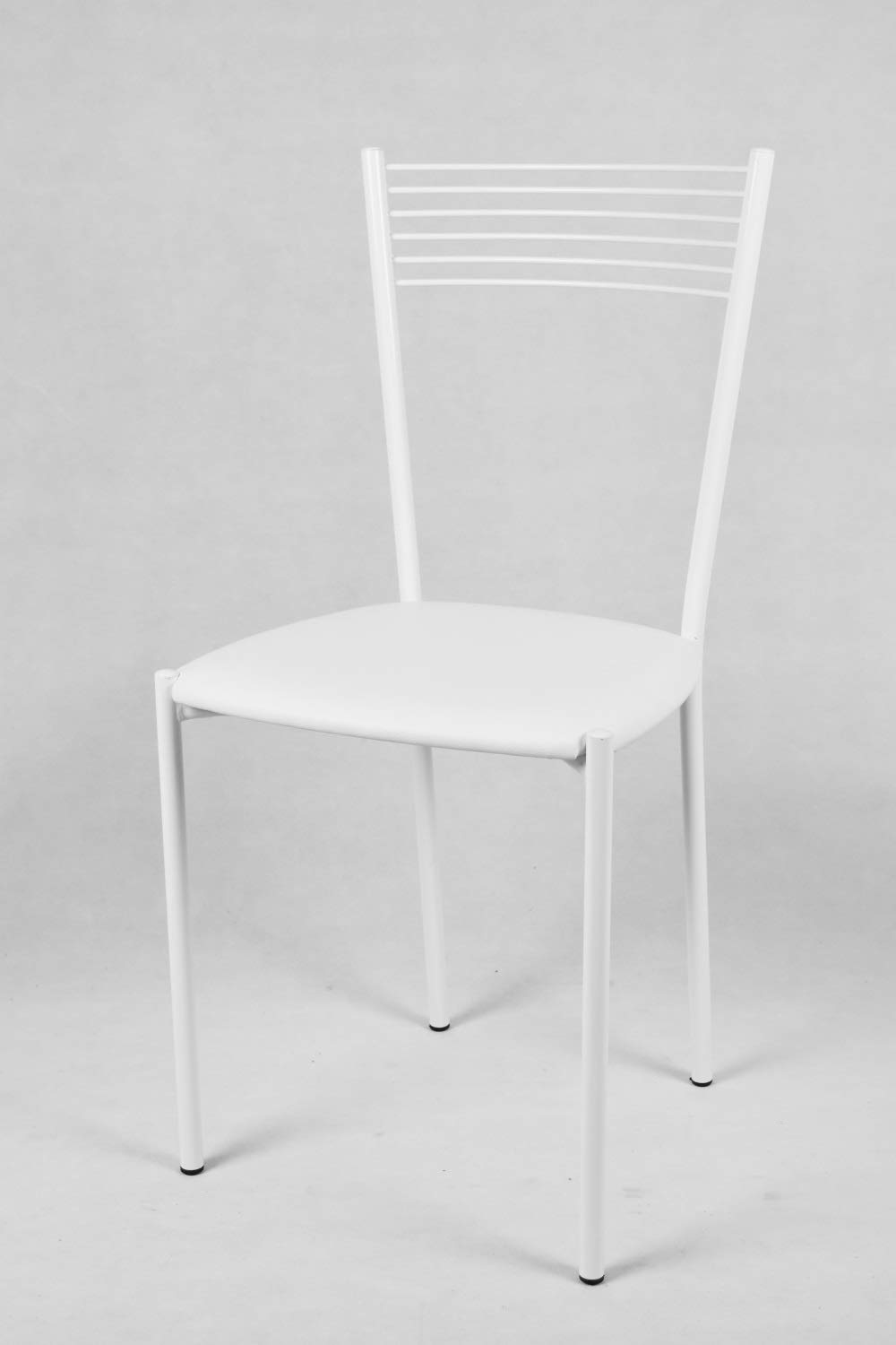 t m c s Tommychairs - Set 4 sedie modello Elegance per cucina bar e sala da pranzo, struttura in acciaio verniciata colore bianco e seduta imbottita e rivestita in pelle artificiale colore bianco